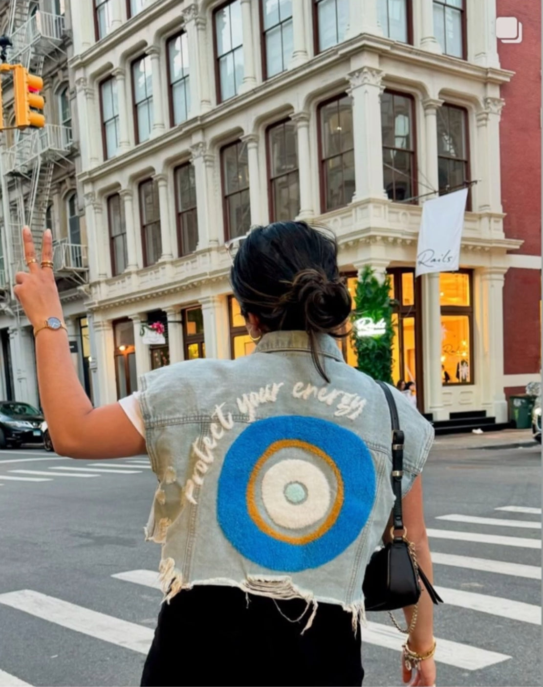 Nazira Denim Vest Evil-Eye Design