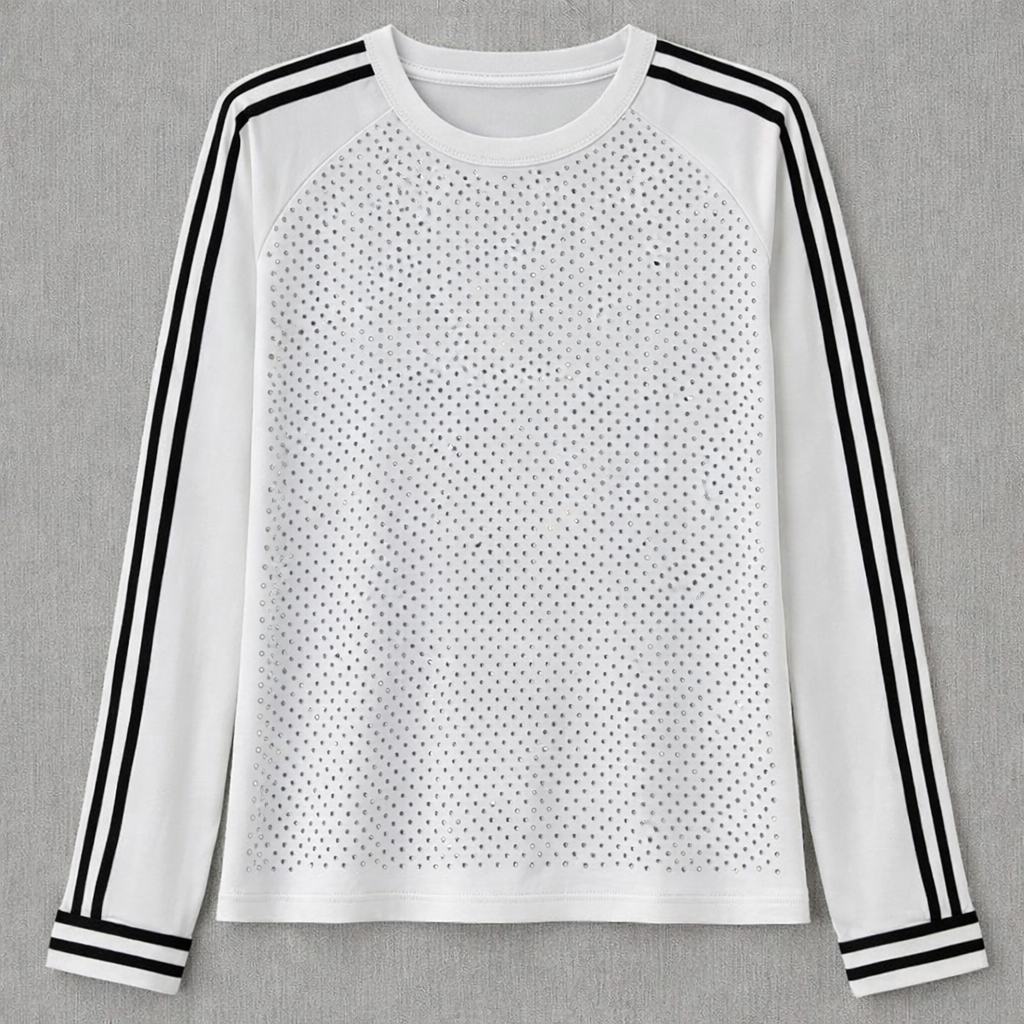 Glam White Top with Stripes