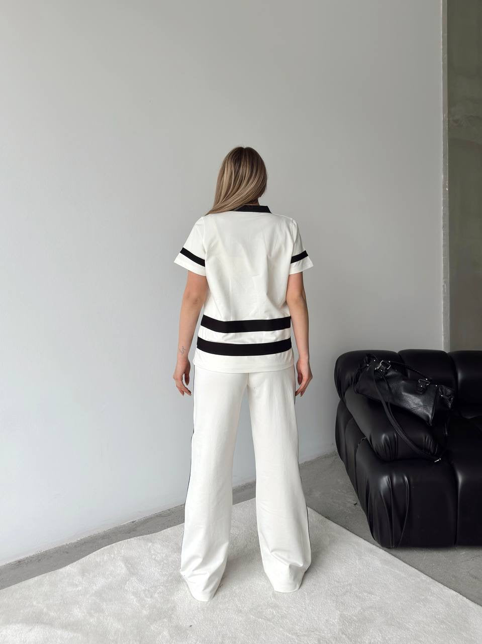 Rania Two Piece Set White with Stripes Cotton Pants + Top