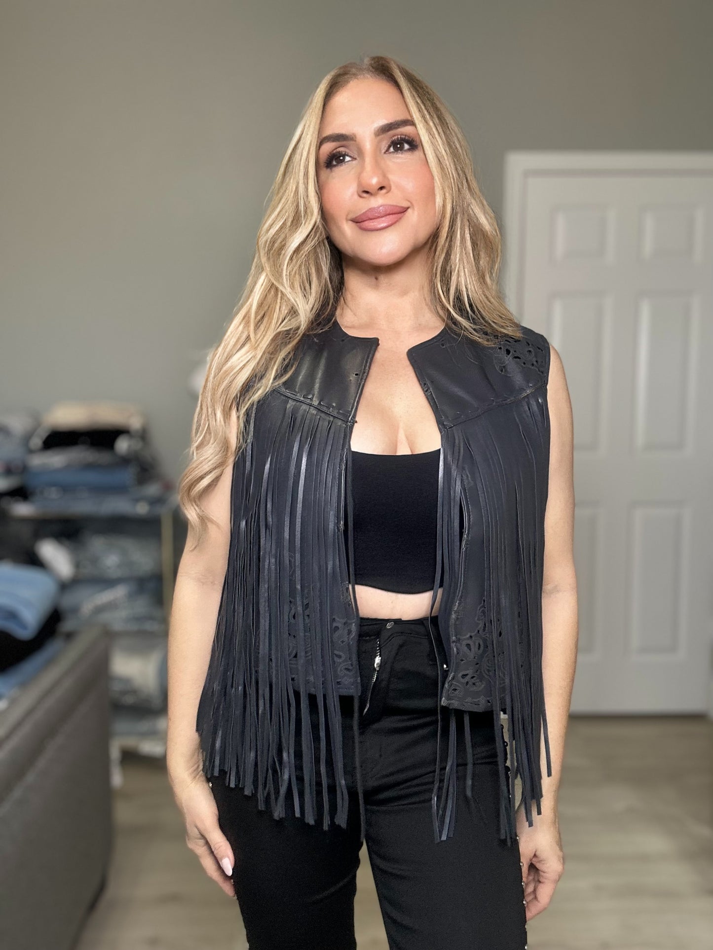 Malone Vest with Fringes Faux Leather Rodeo Festival Outfit Concert