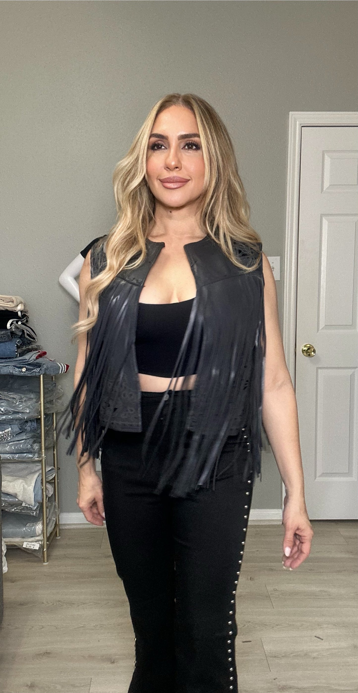 Malone Vest with Fringes Faux Leather Rodeo Festival Outfit Concert