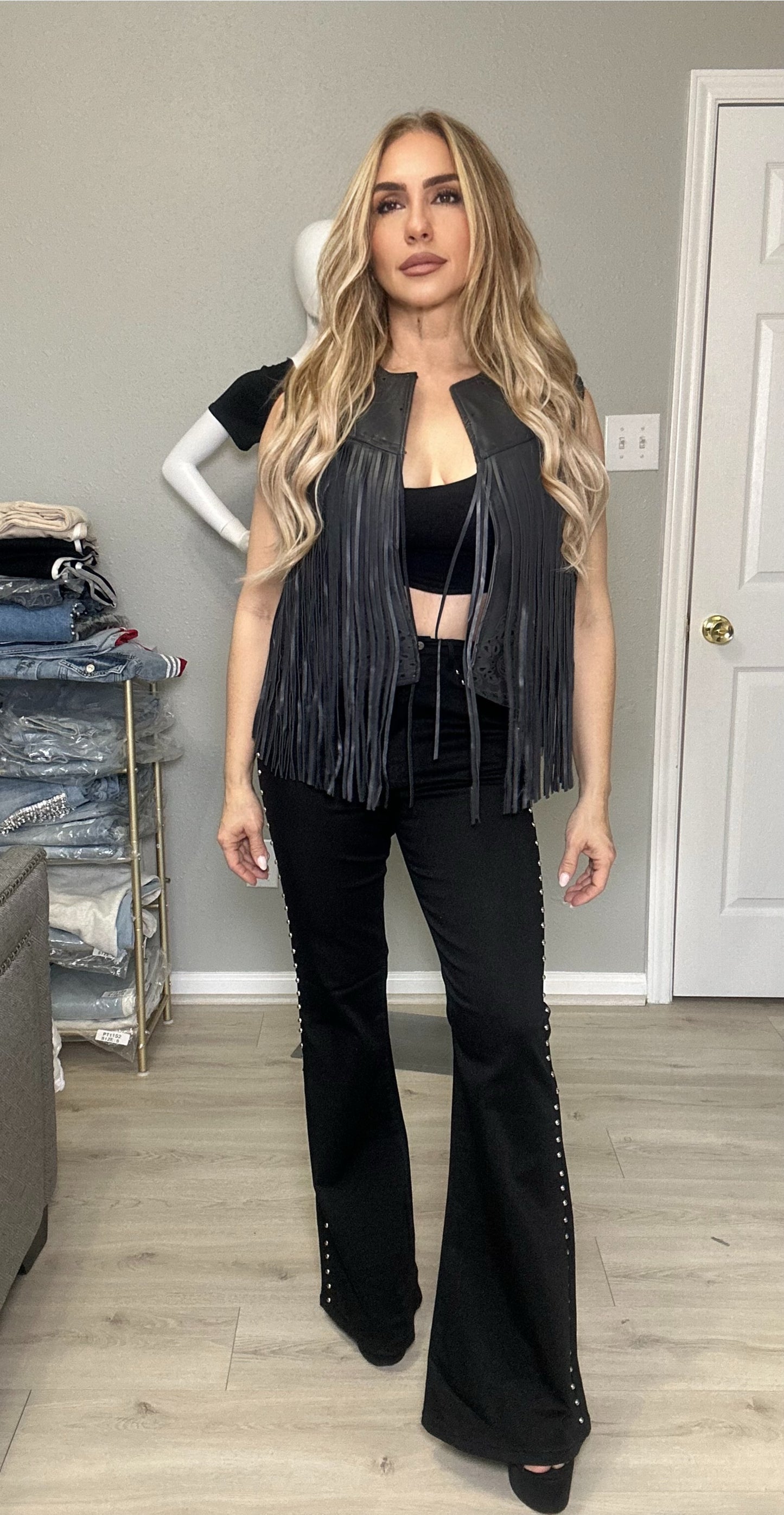 Malone Vest with Fringes Faux Leather Rodeo Festival Outfit Concert