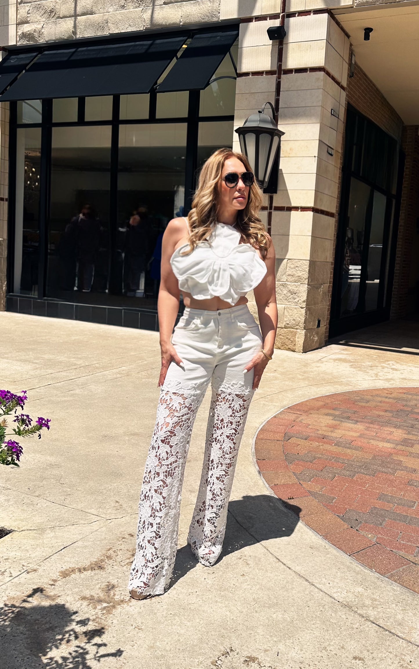 Laci White Denim Pants with Lace