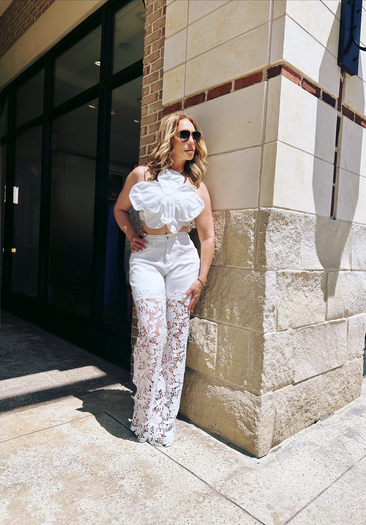 Laci White Denim Pants with Lace