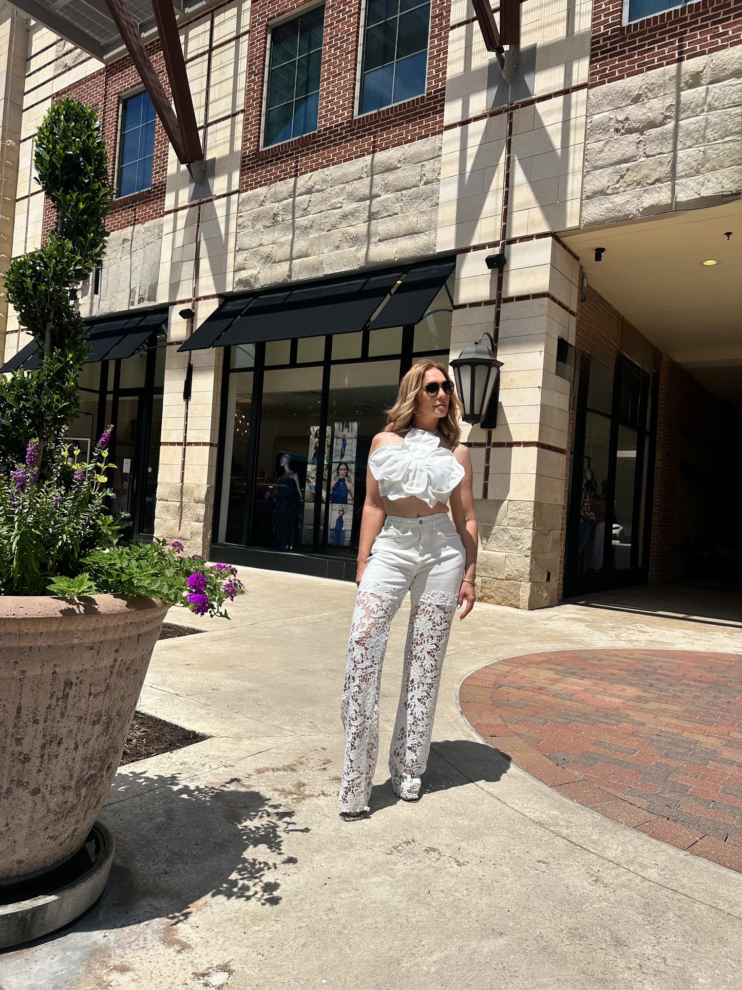 Laci White Denim Pants with Lace