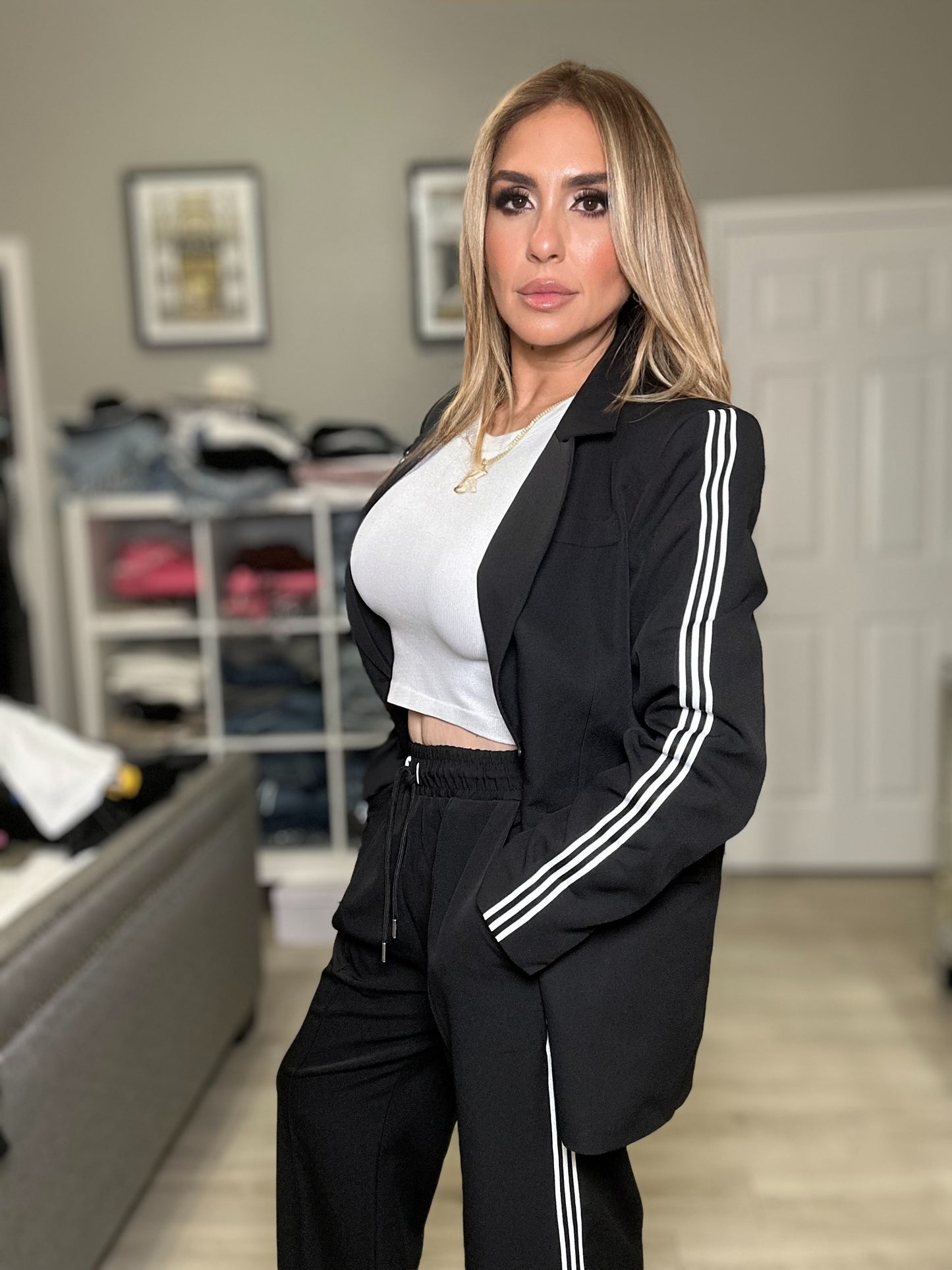 Annie Two Piece Set Jacket and Jogger Pants Oversized Fit with Stripes
