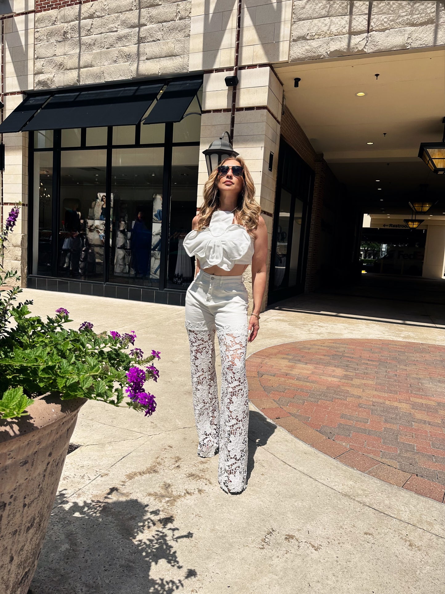Laci White Denim Pants with Lace