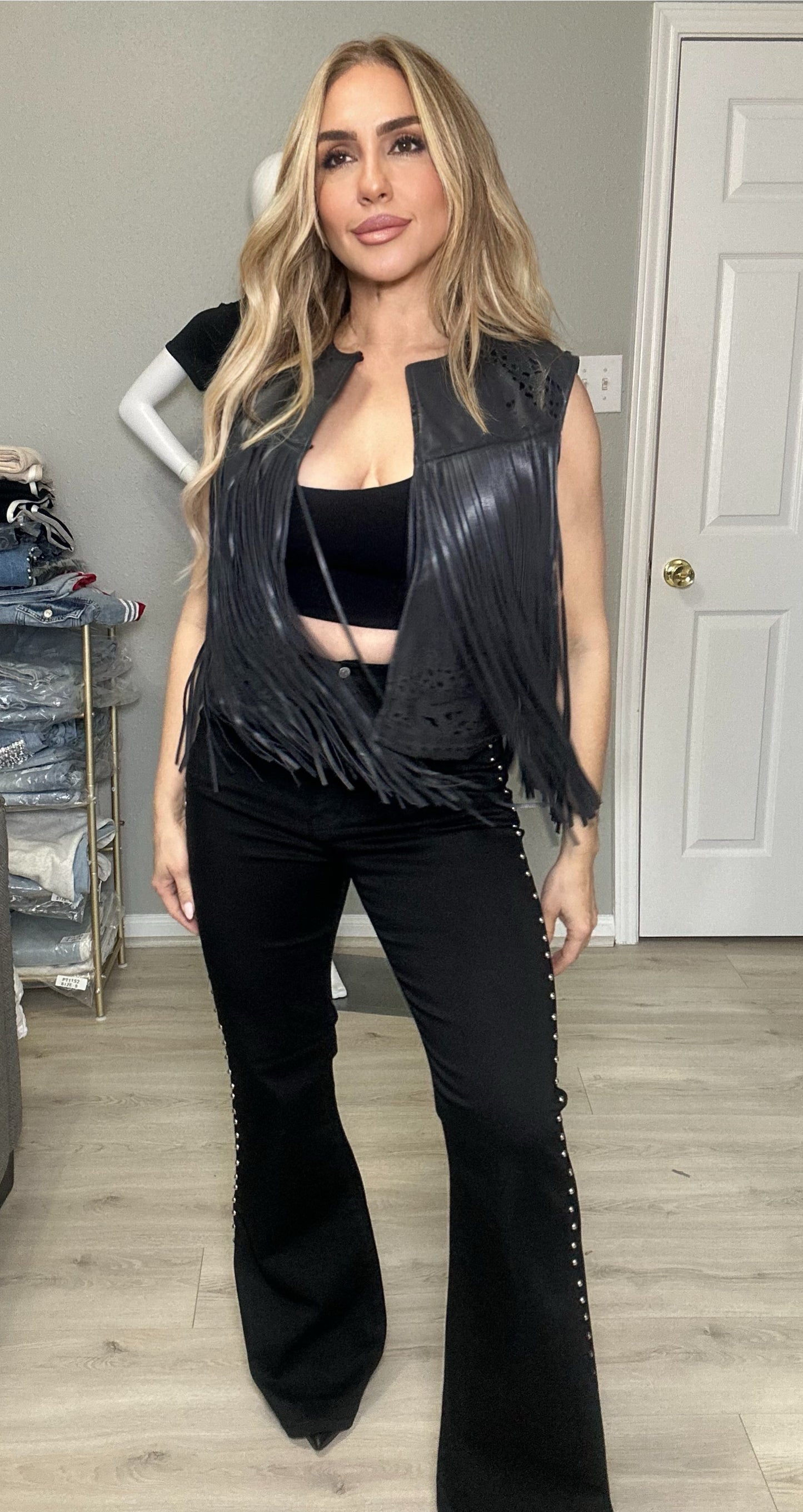 Malone Vest with Fringes Faux Leather Rodeo Festival Outfit Concert