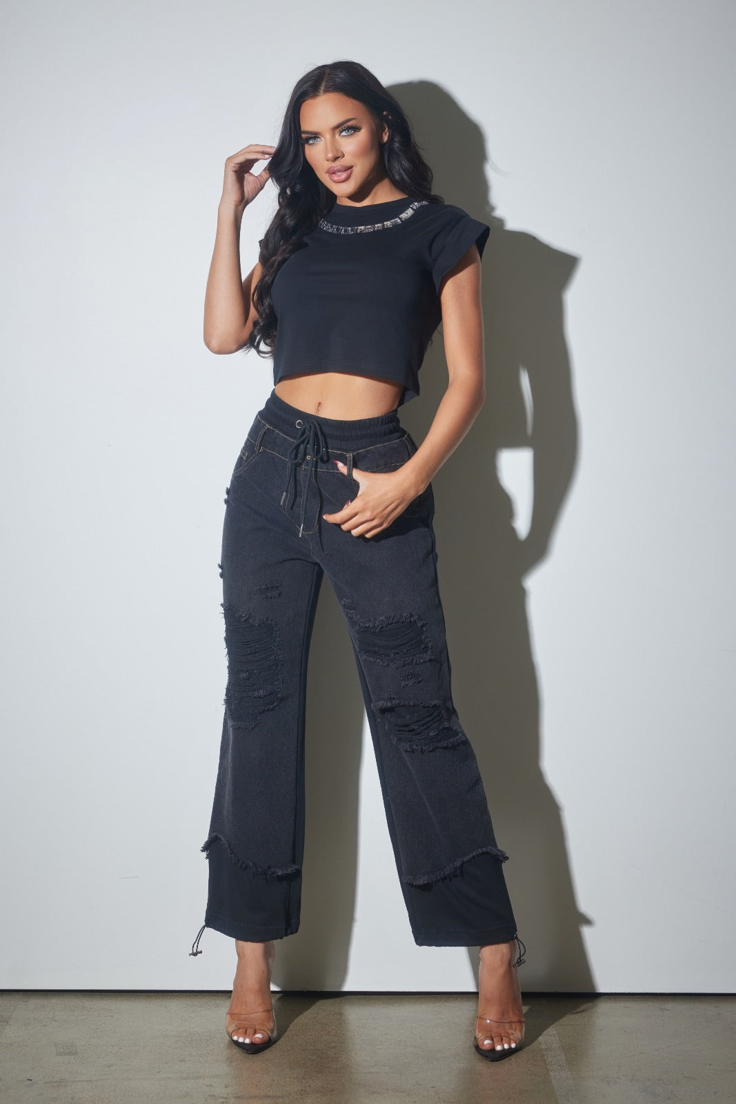 Vicky Ripped Joggers Distressed Denim