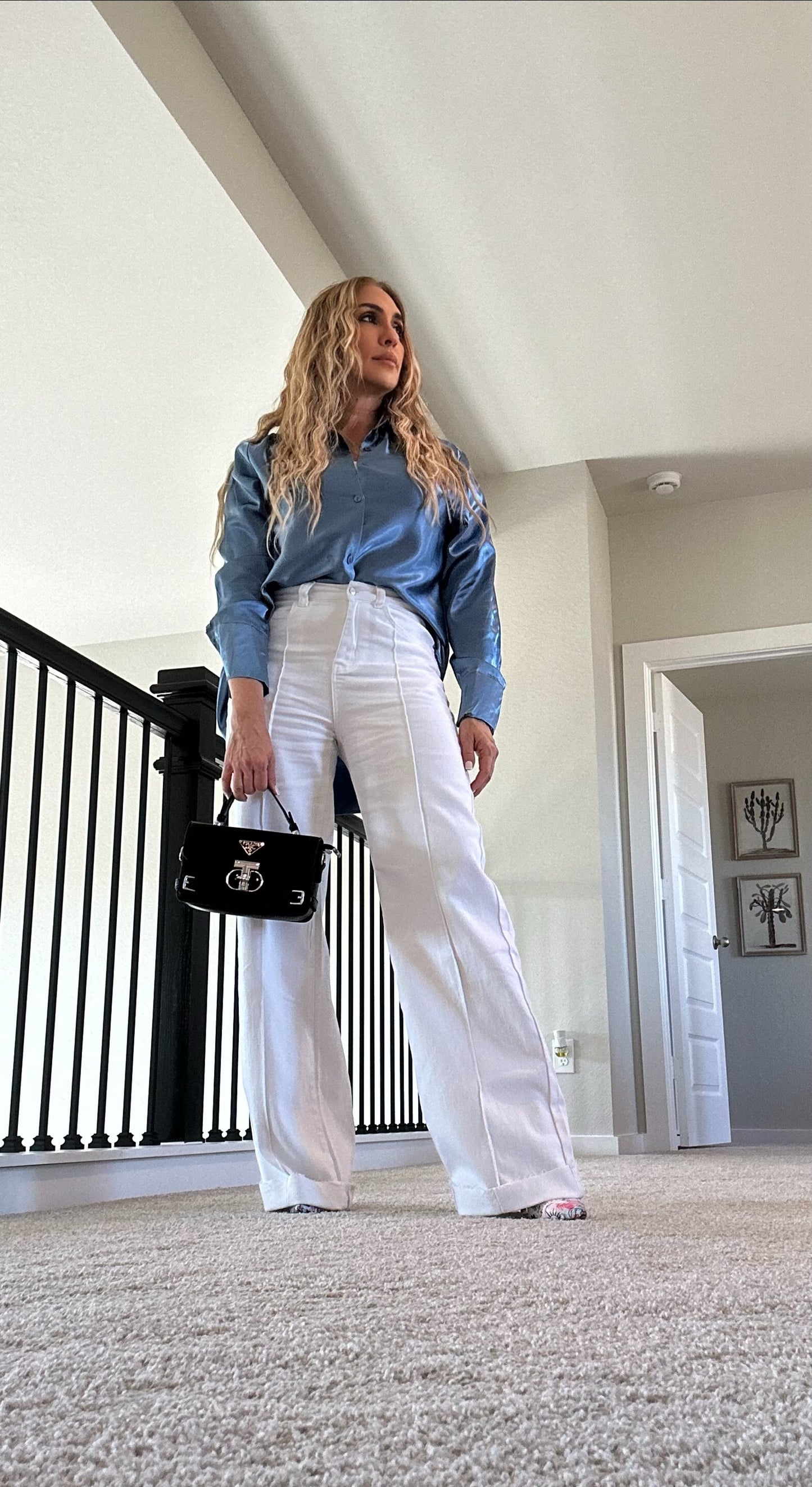 Kara Blue Satin Shirt Elegant