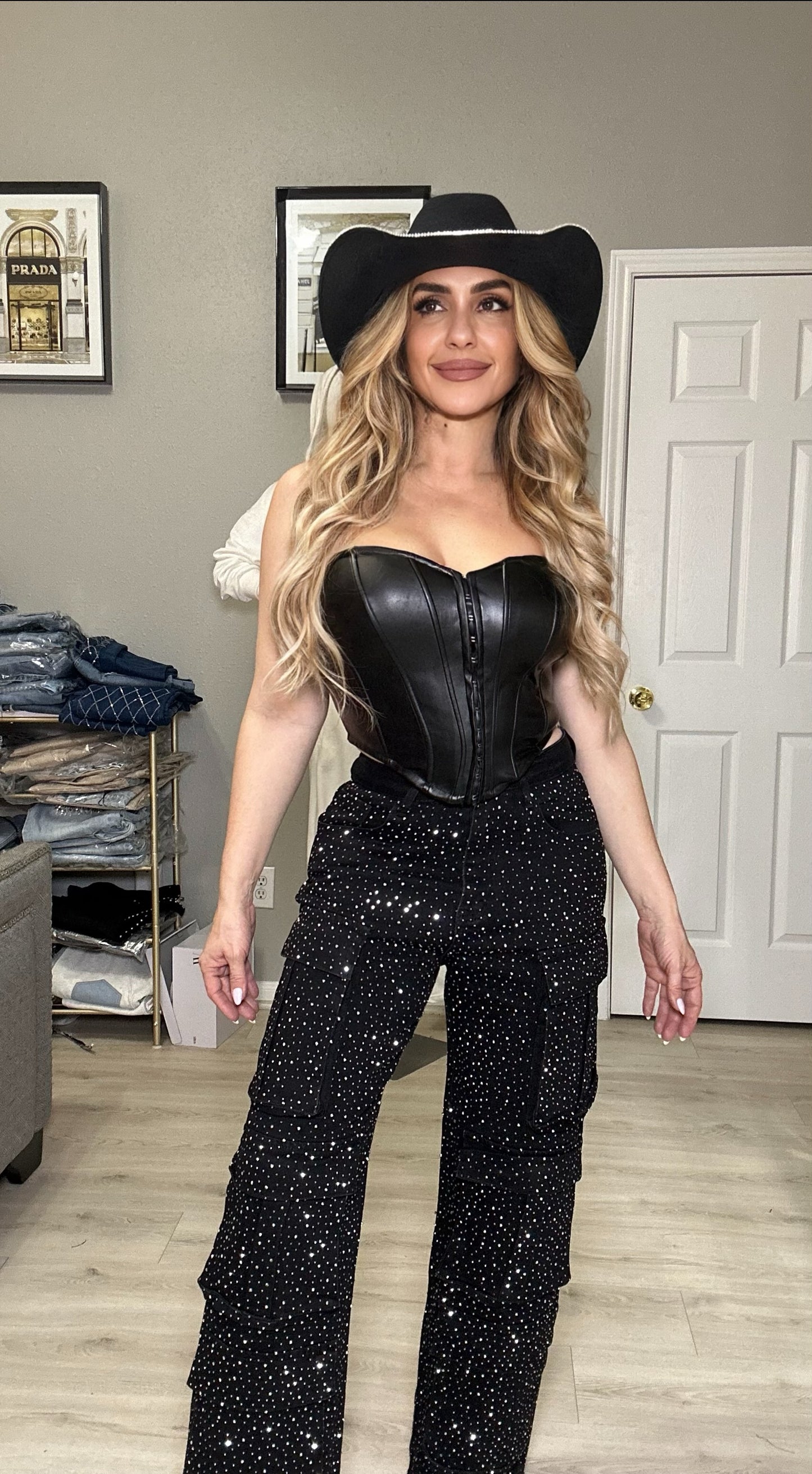 Crystal Cargo Pants with Rhinestones Statement Pants