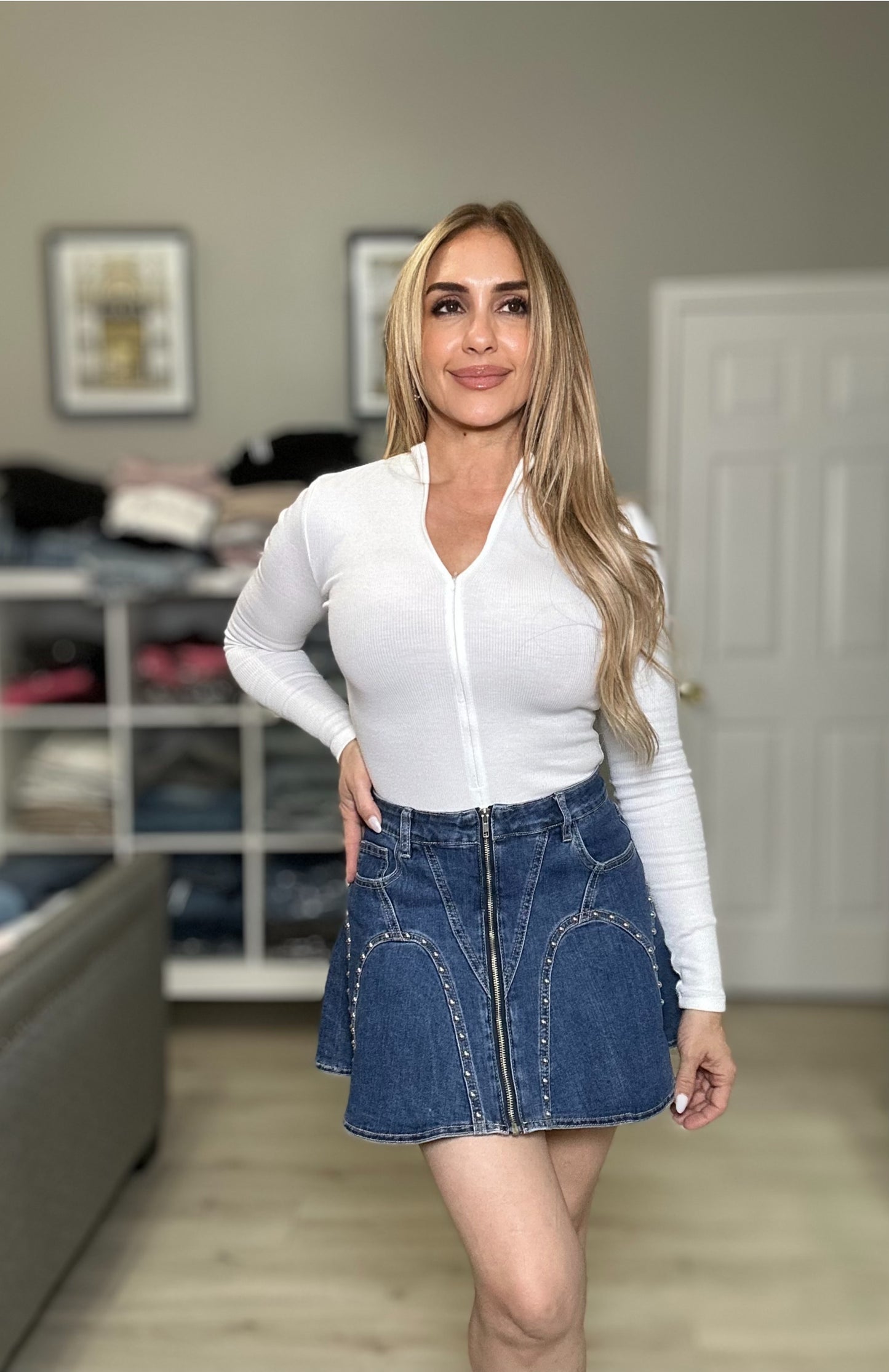 Rosalia Mini Denim Skirt with Studs