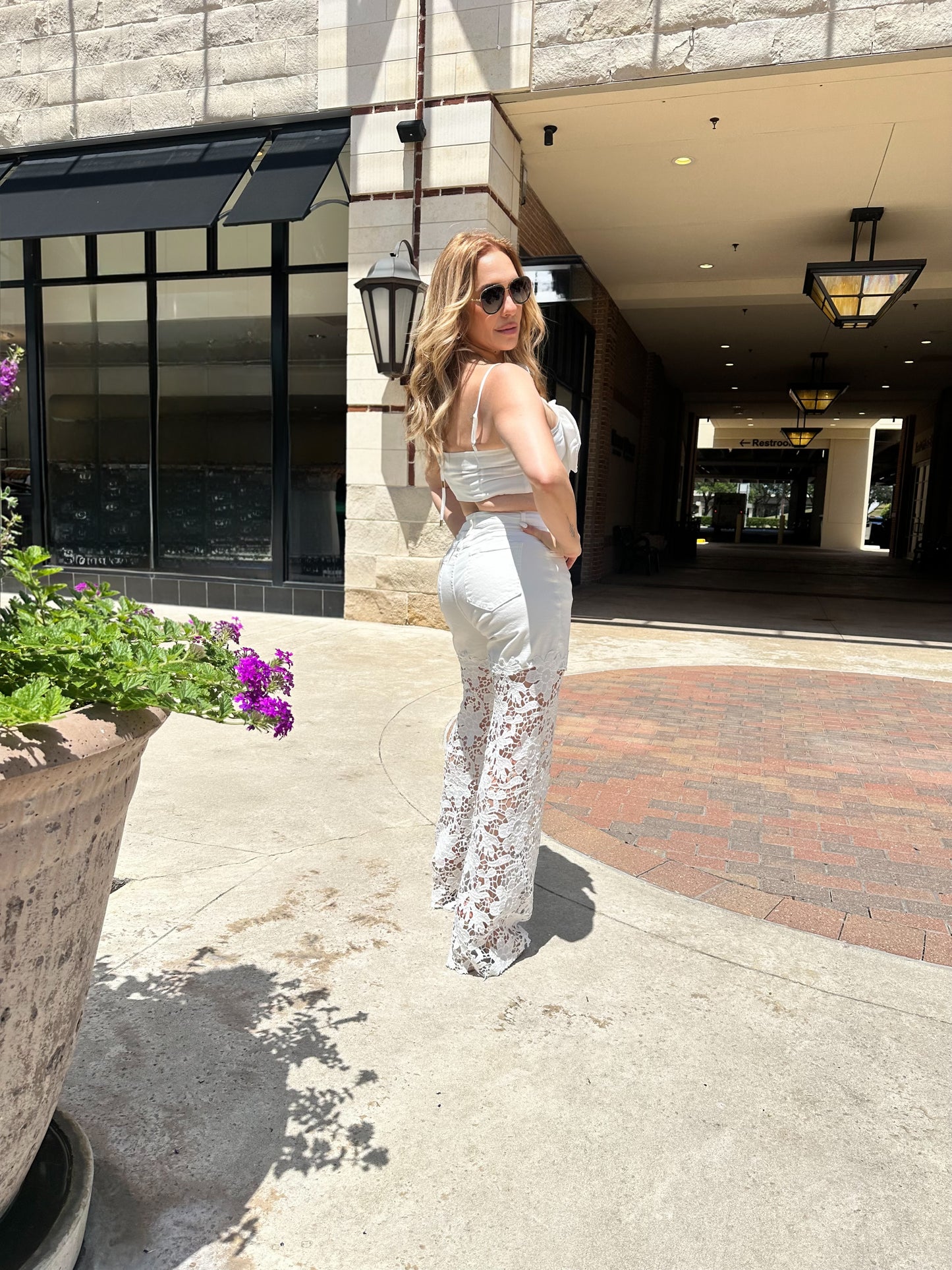Laci White Denim Pants with Lace