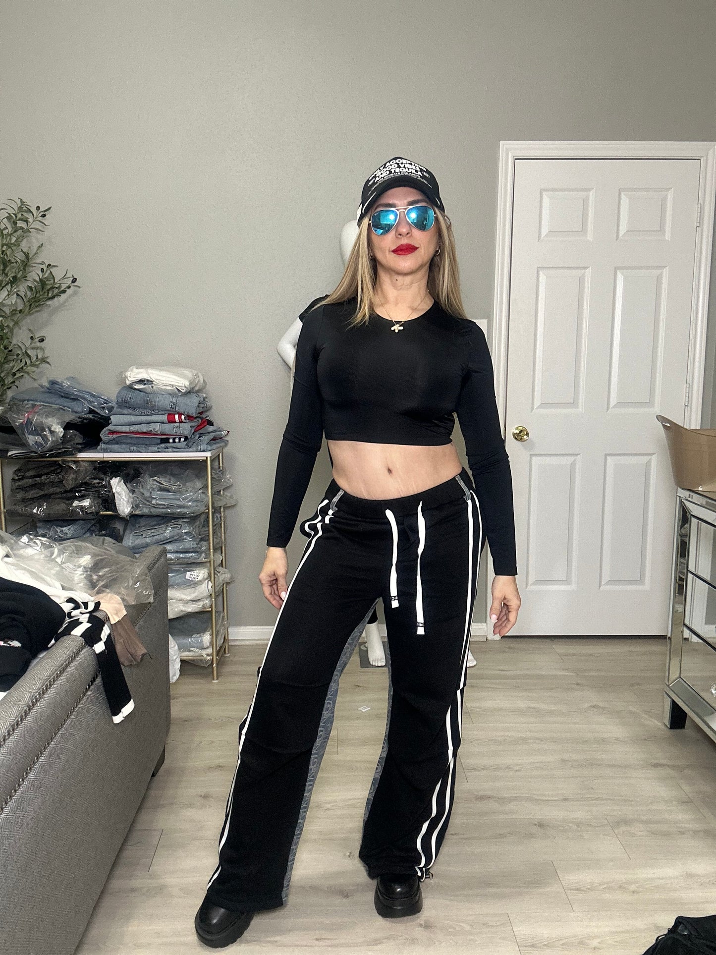 Kari Joggers with Denim Design with Stripes Comfortable Sexy