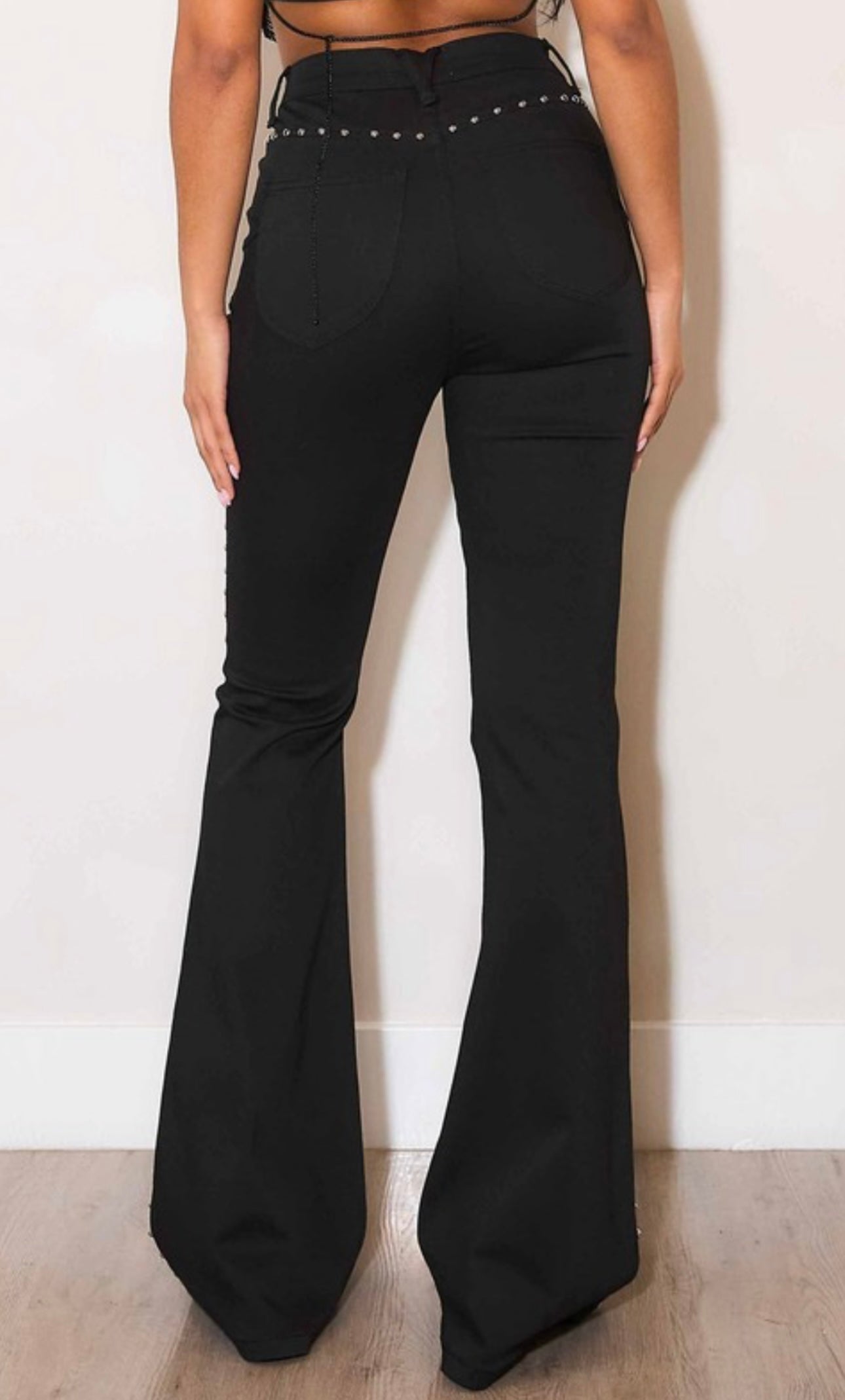 Iris Stud Flared Black Pants Full Stretch