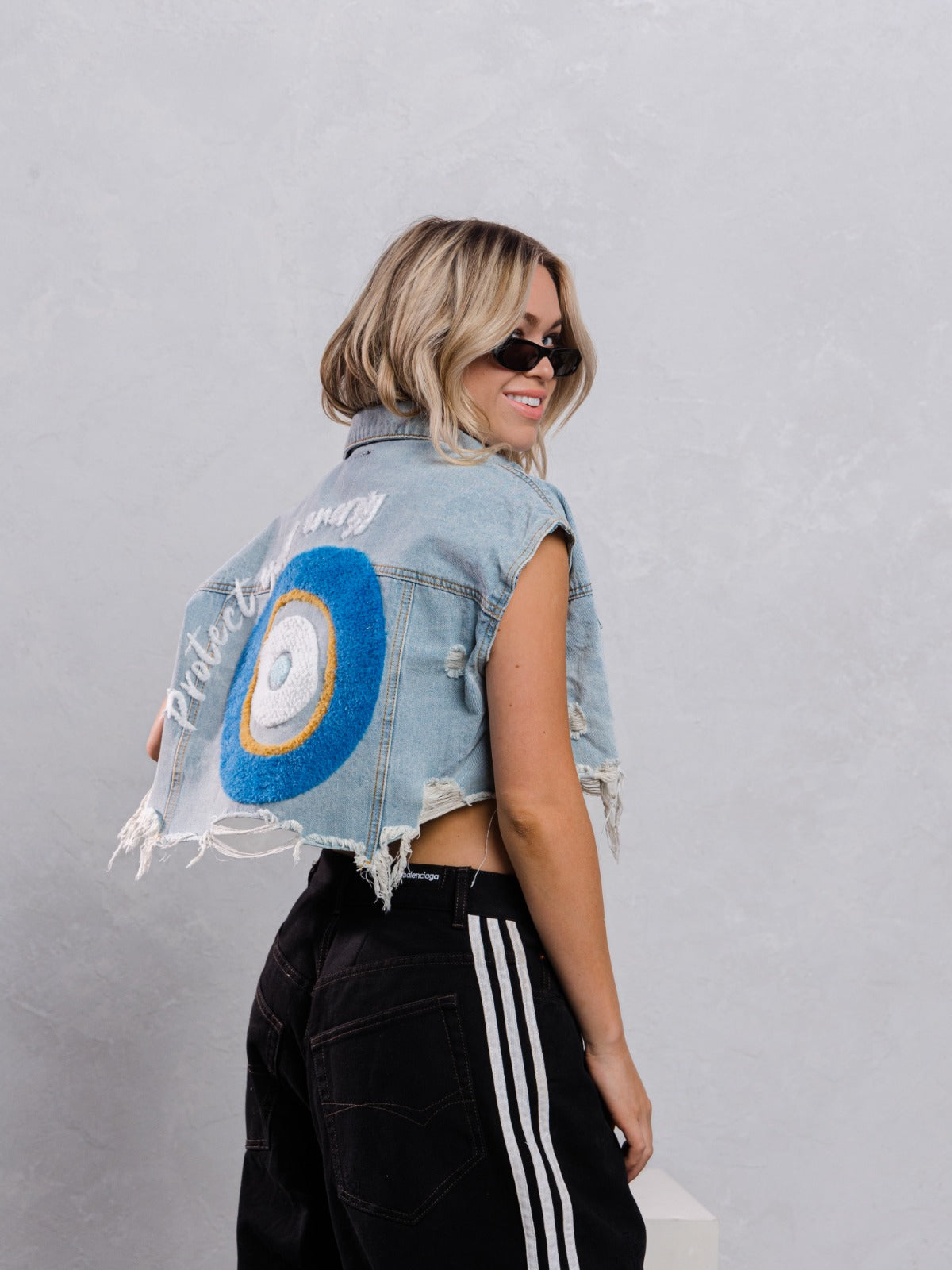 Nazira Denim Vest Evil-Eye Design