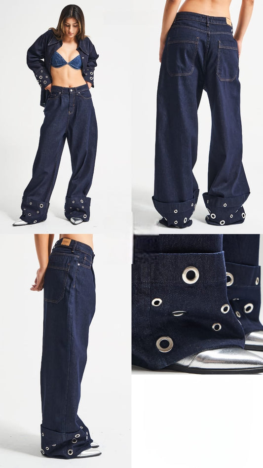 Eyelet Baggie Denim Jeans