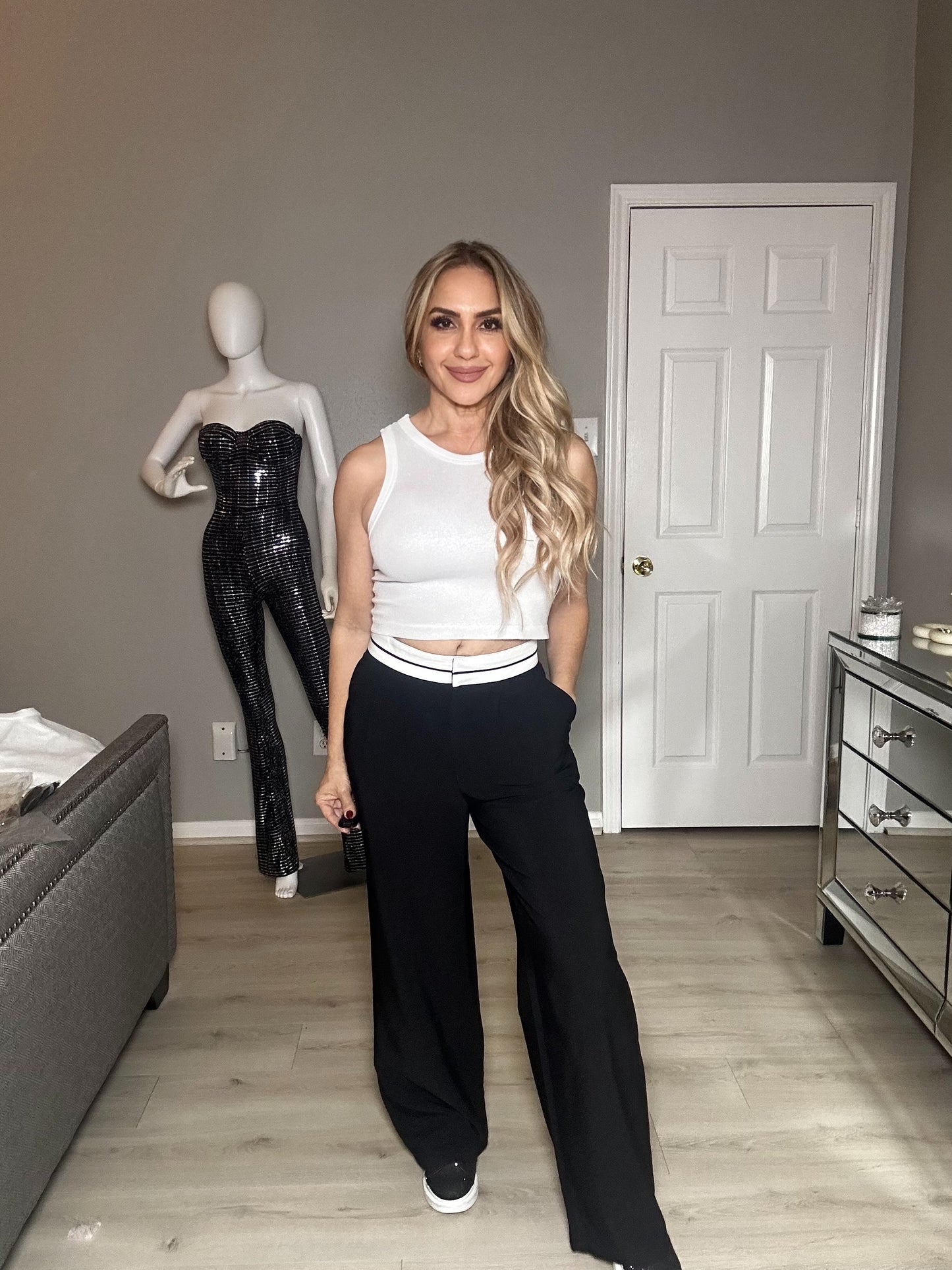 Emma Contrast Waistband Straight Legs Trousers