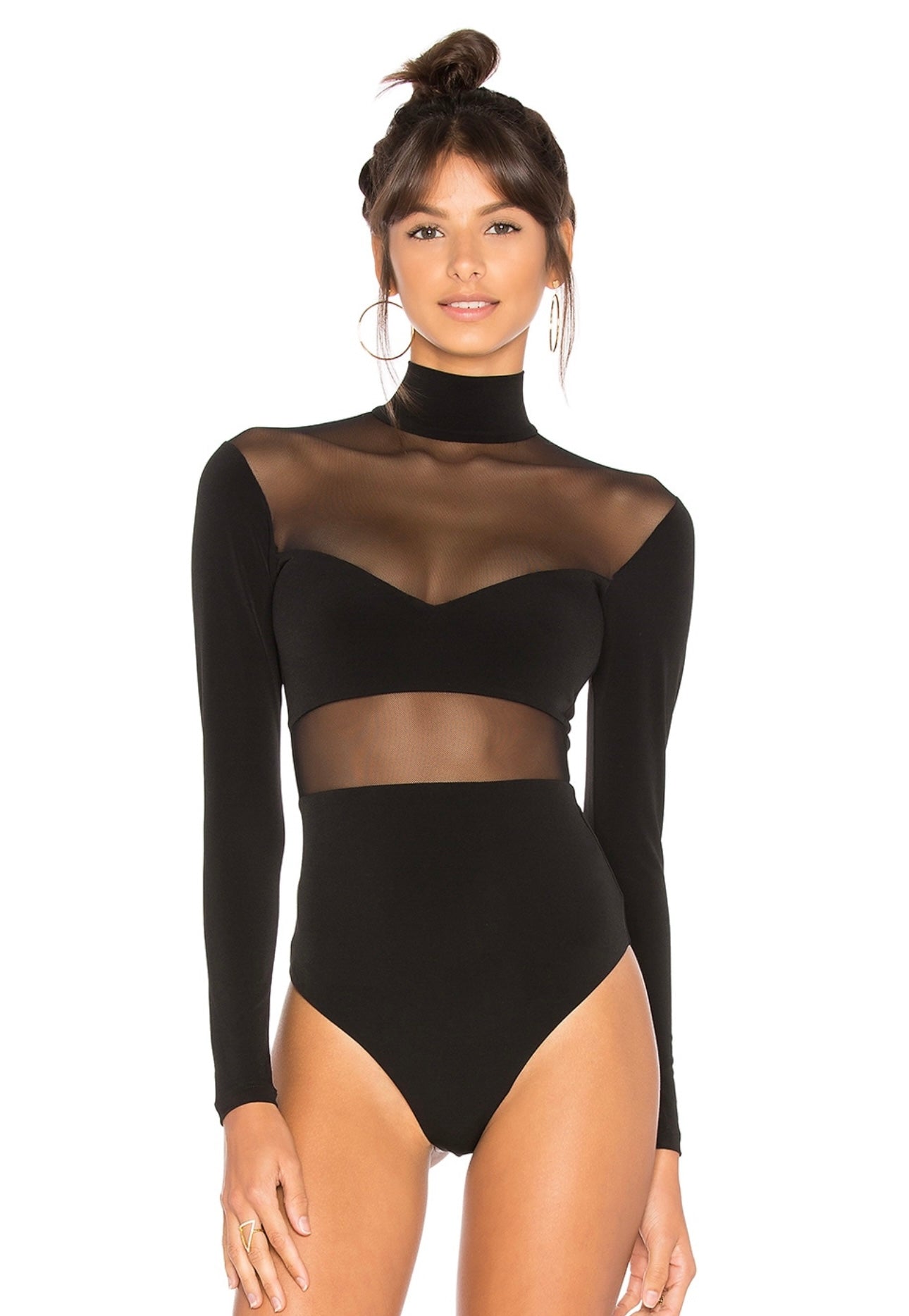 Leah Sheer Bodysuit Mesh Long Sleeve with Zipper See-through