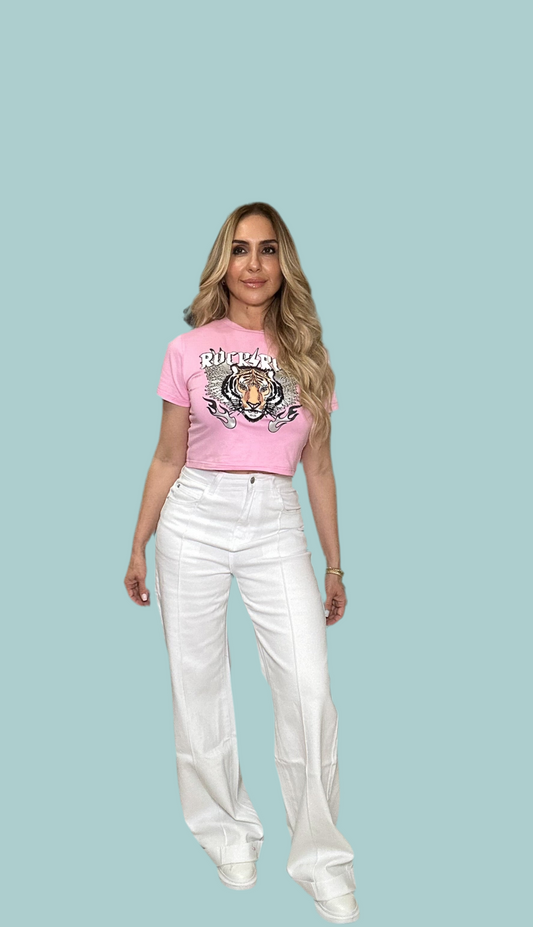 Samantha Pink Tiger Cropped Top