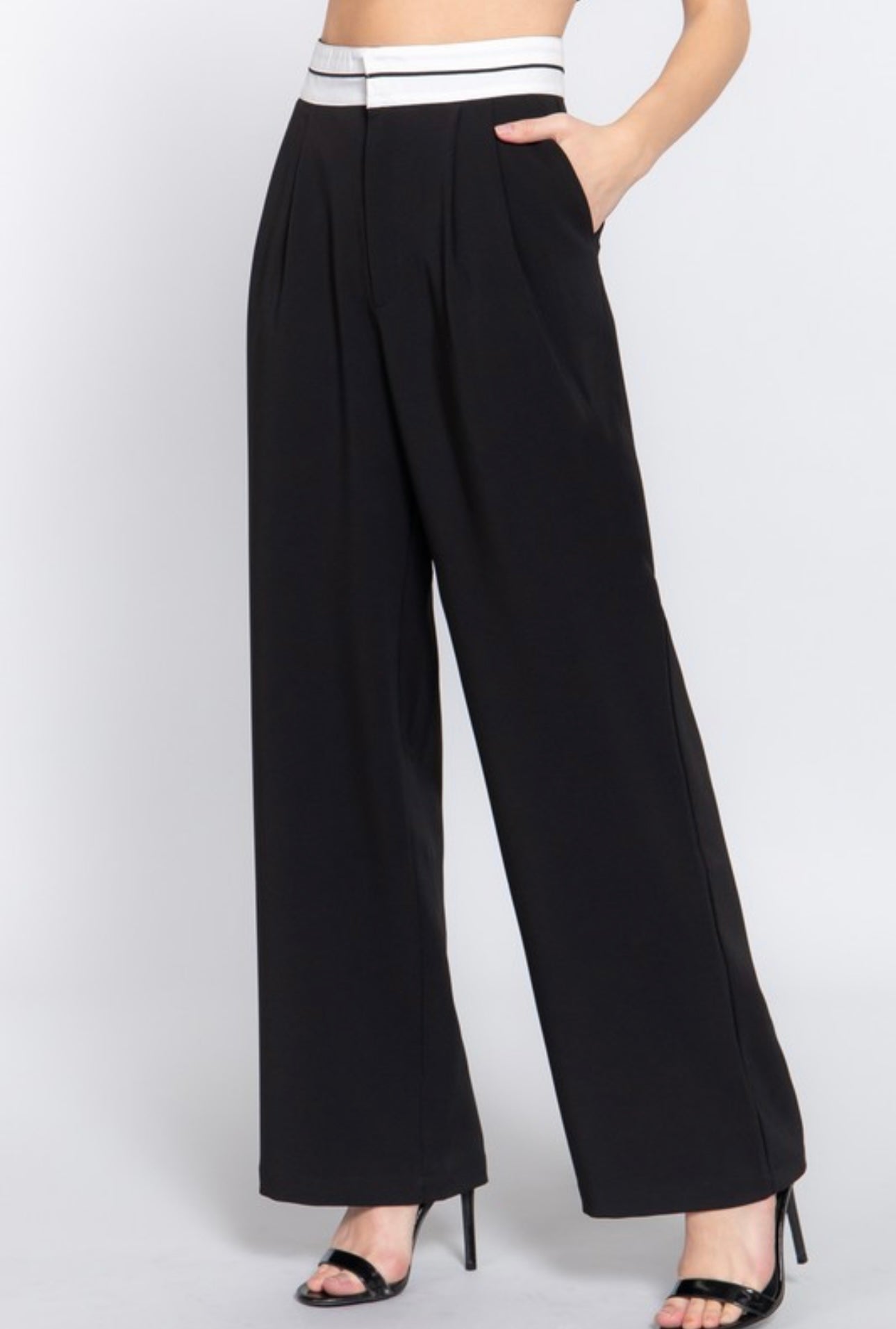 Emma Contrast Waistband Straight Legs Trousers