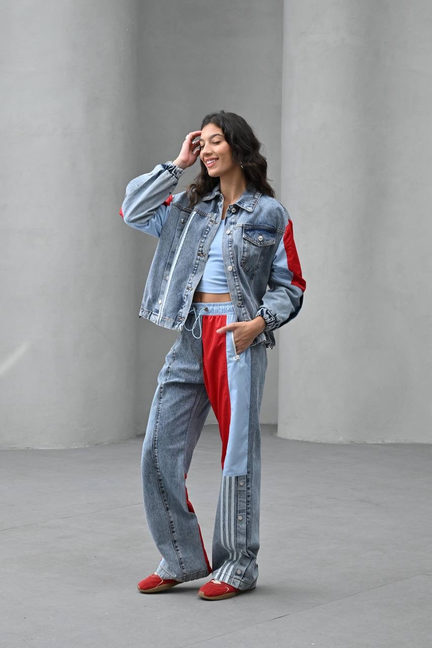 Adi 2 Piece Denim Set Red and Blue