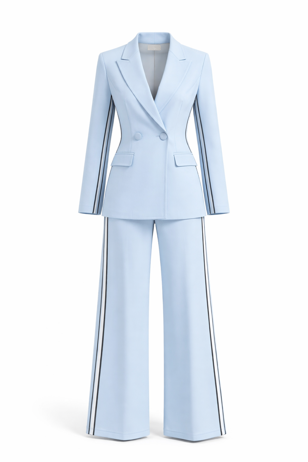 Samantha Light Blue Tailored Two-Piece Suit Set – Blazer & Wide-Leg Pants