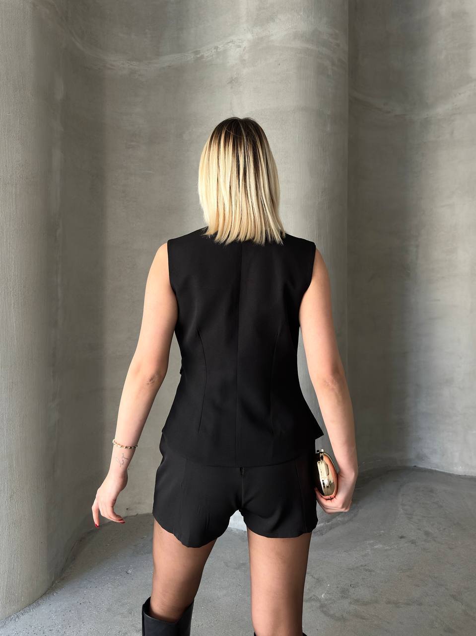 Francis Black Vest with Gold Buckle Detail