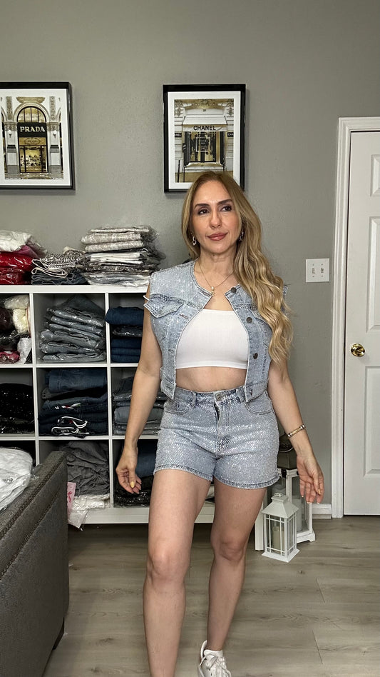 Lia Bedazzled Shorts Denim Jeans