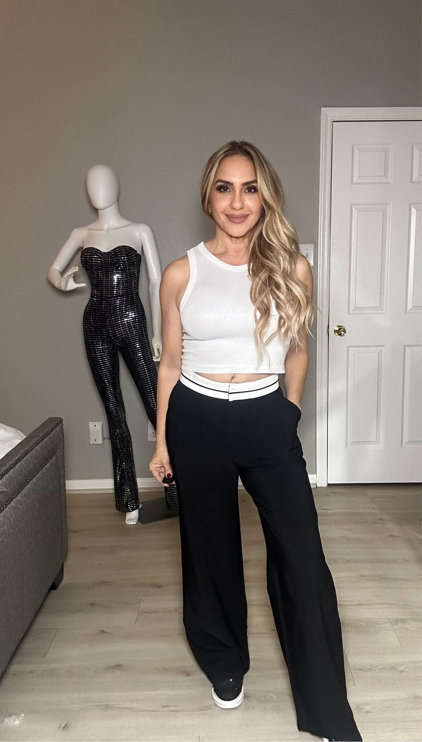 Emma Contrast Waistband Straight Legs Trousers