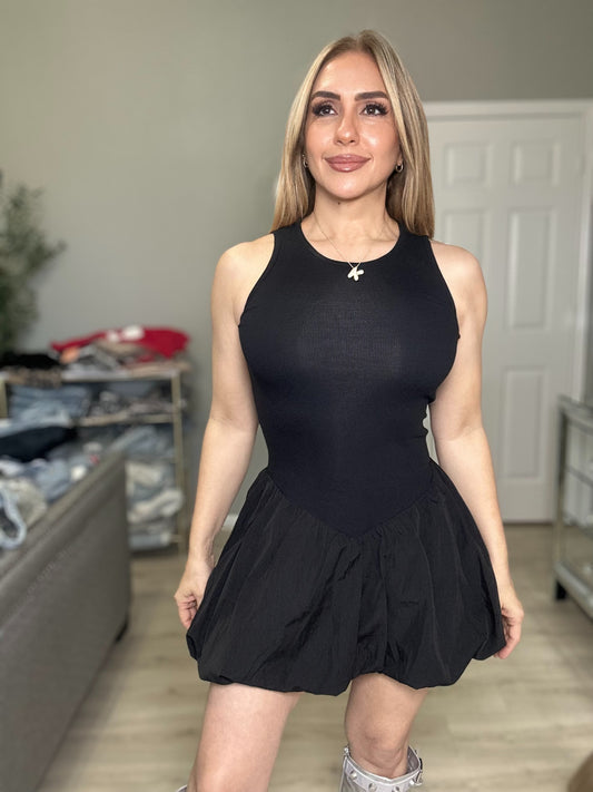 Olivia Sleeveless Bubble Mini Dress Hem Knit Fabric Mini Skirt