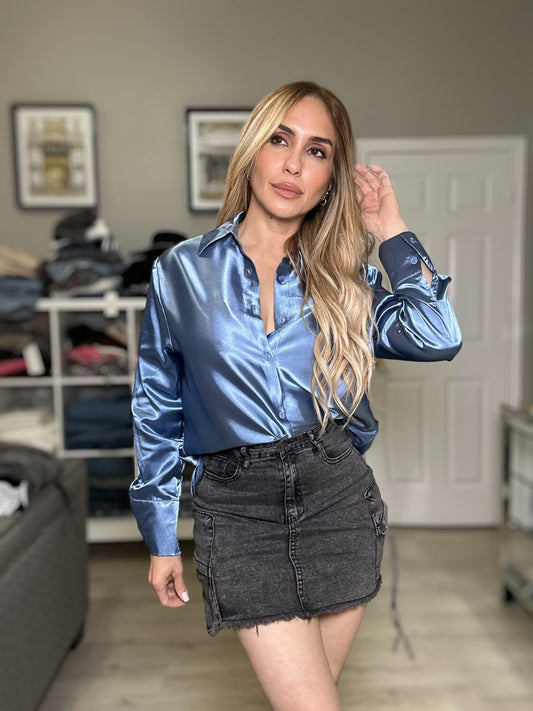 Kara Blue Satin Shirt Elegant