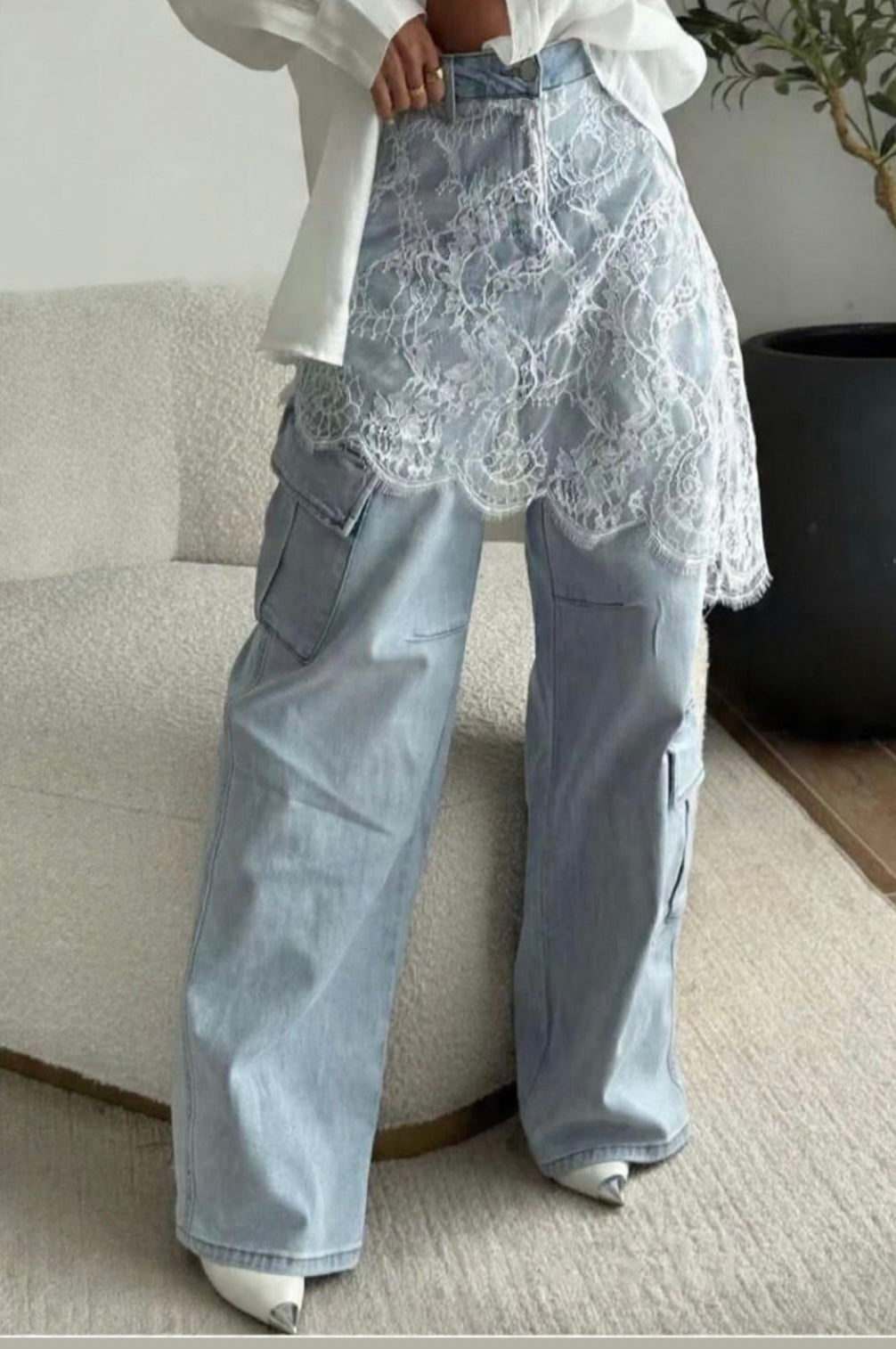 Amelia Lace Cargo Denim
