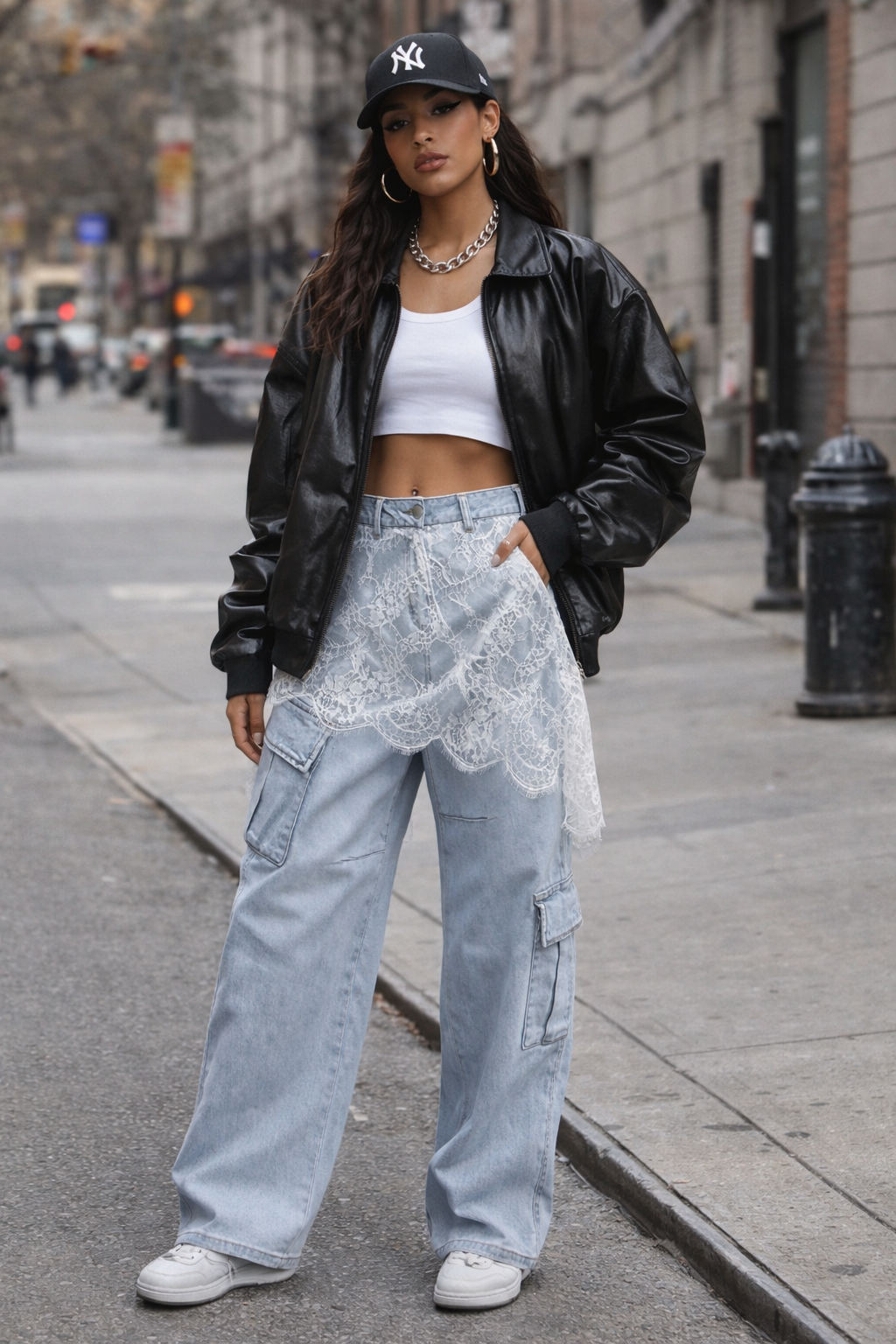 Amelia Lace Cargo Denim