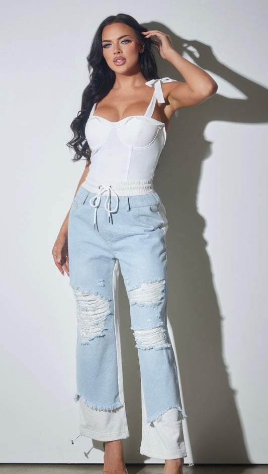 Vicky Ripped Joggers Distressed Denim