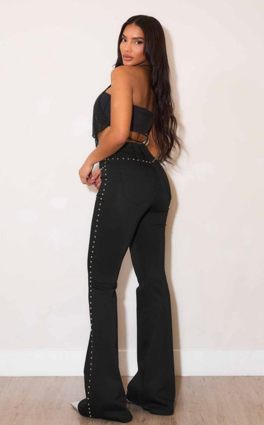 Iris Stud Flared Black Pants Full Stretch