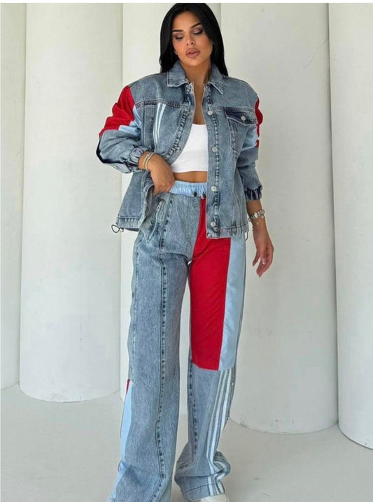 Adi 2 Piece Denim Set Red and Blue