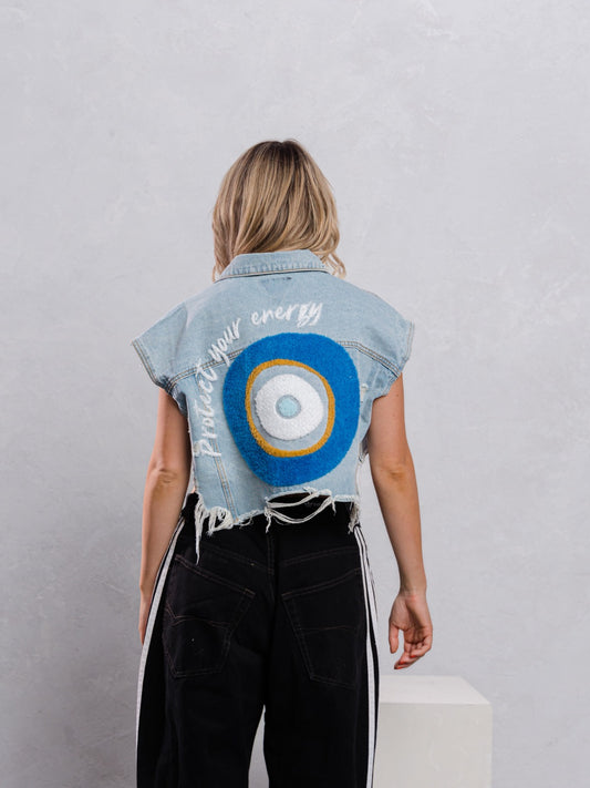 Nazira Denim Vest Evil-Eye Design