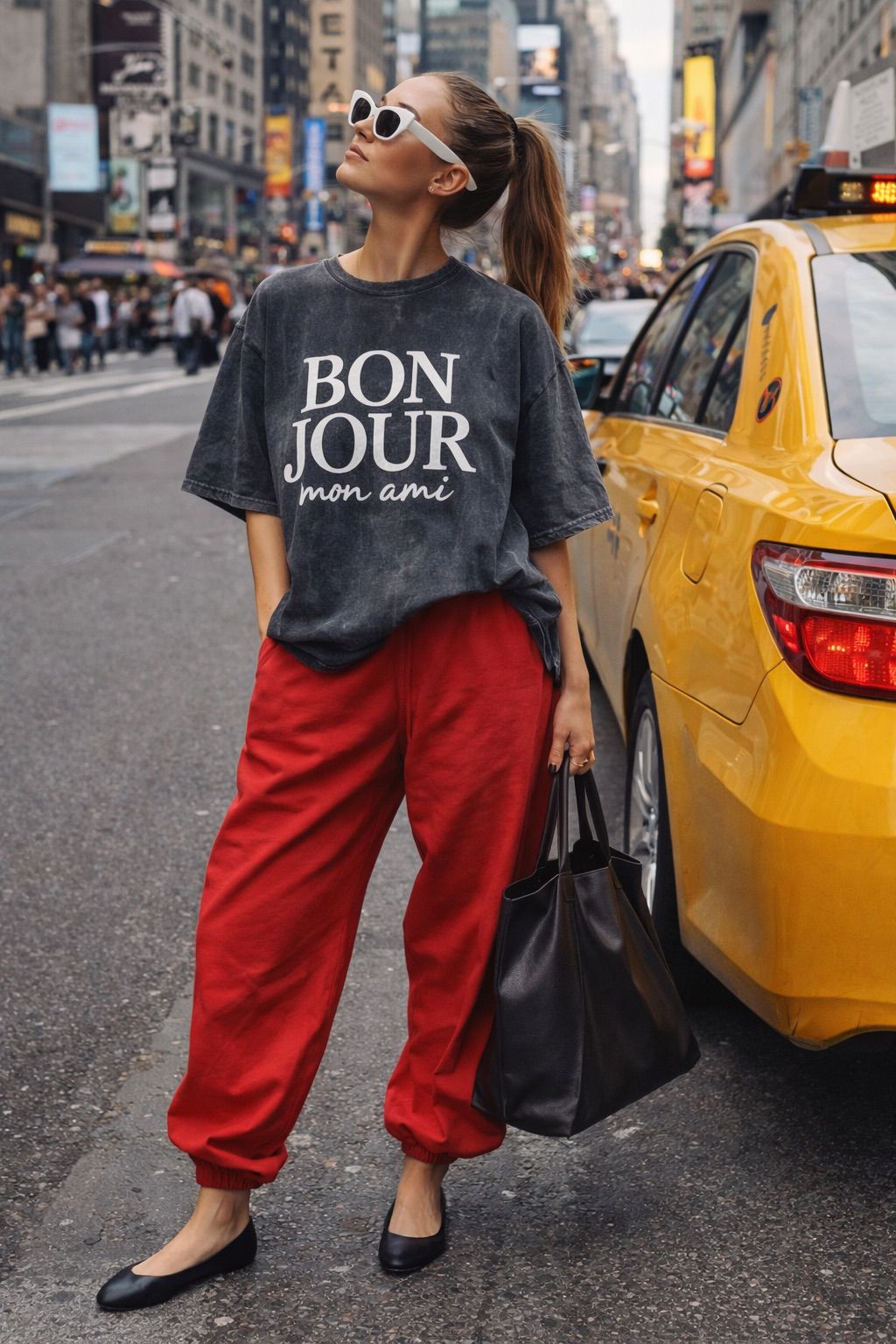 Bonjour Mon Ami Tee – Vintage Washed Oversized T-Shirt